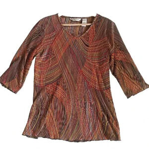 Drapers & Damons V Neck Shirred Multi Colored Artistic Tunic Top Size Small